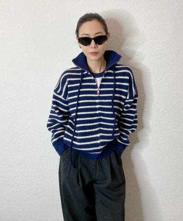 Navy Stripe Knit Jacket #241224